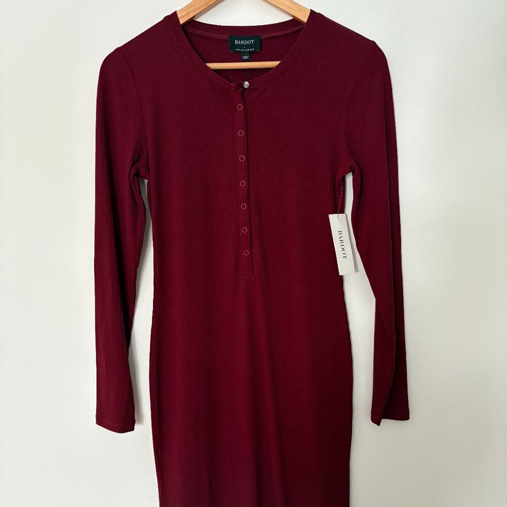 Bardot Long-Sleeve Button-Front Midii Dress